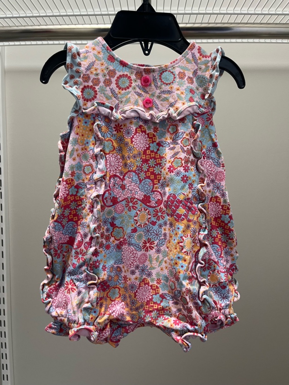 Baby Floral Comfy and Cozy Soft Cotton Ruffle Romper - Pink Multi